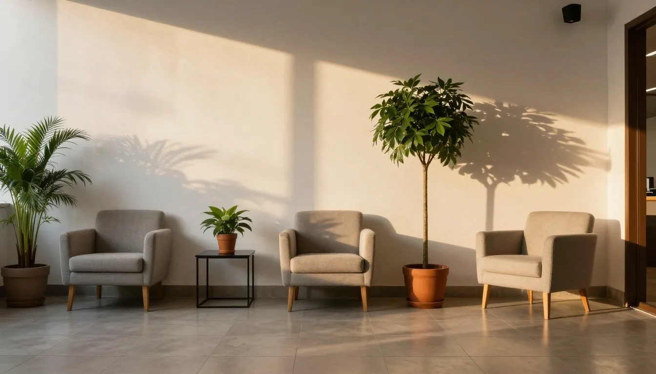 Patio de oficina en Buenos Aires con luz de tarde