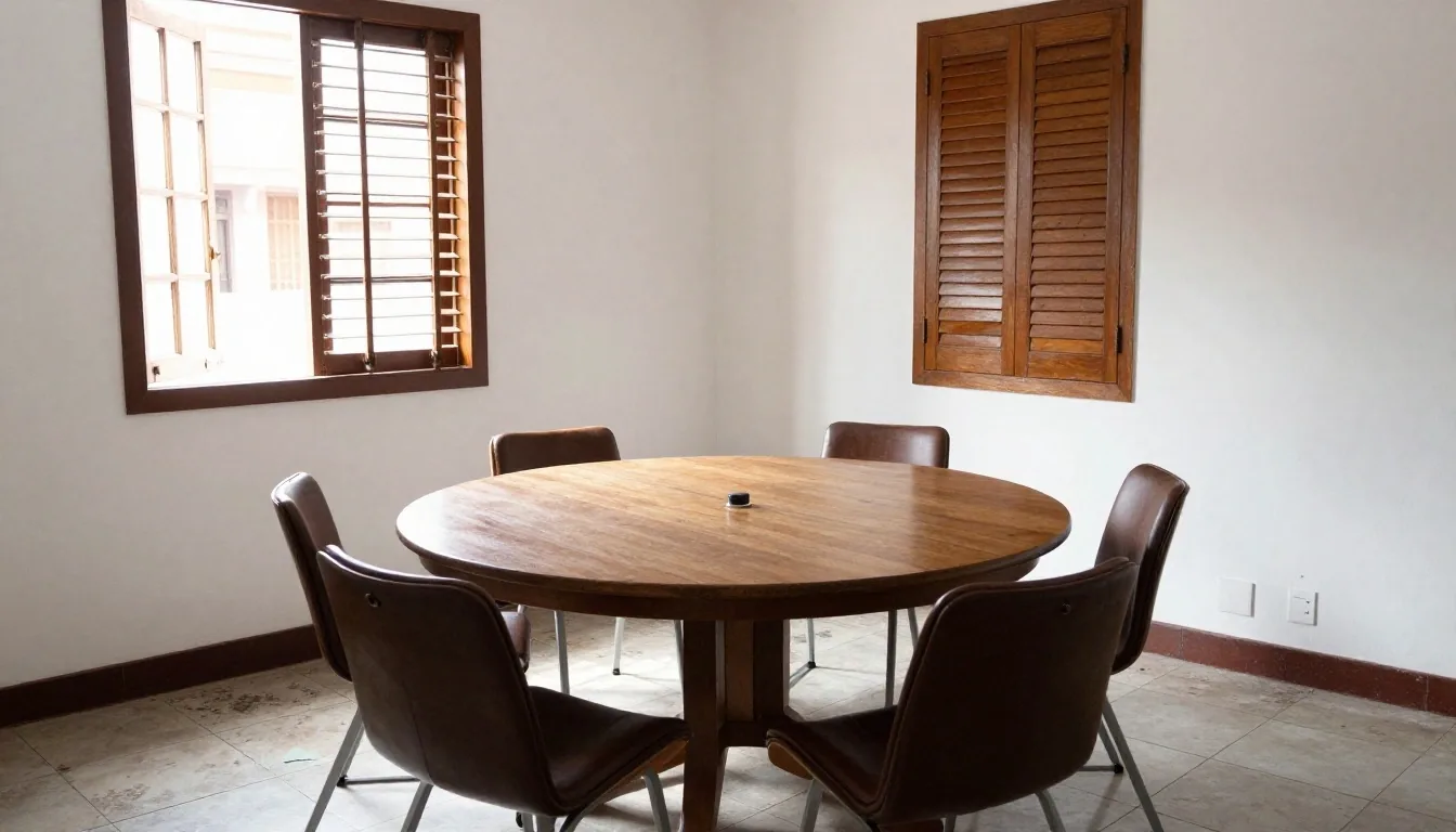 Patio interno de oficinas en Buenos Aires con sol bajo sobre piso de baldosas